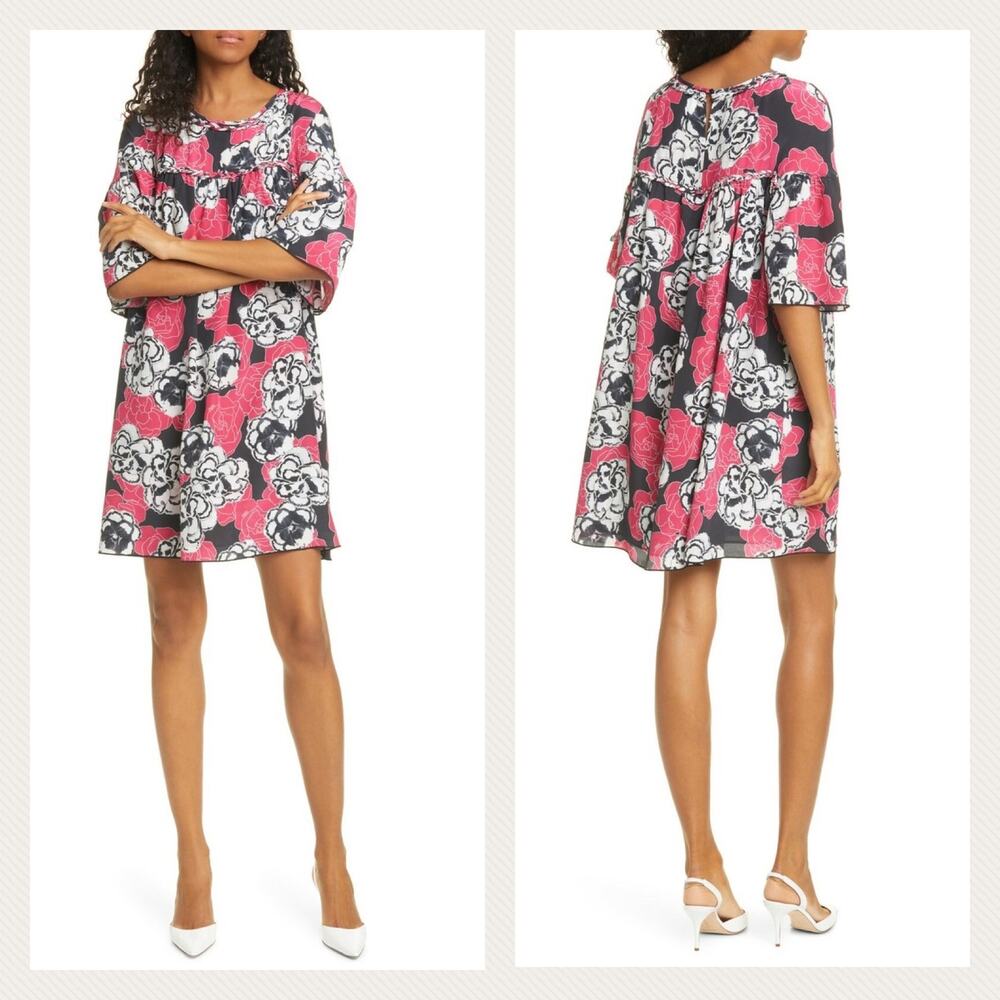 Dyvna Pink Graphic Flower Silk Mini Dress Size 6